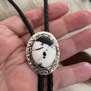 ❤️ White Buffalo 925 Signed Native Mike Deadman Bolo Tie 44”L Necklace with Cord